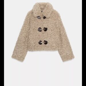 Zara Beige Faux Shearling Pea Coat with Toggle Details